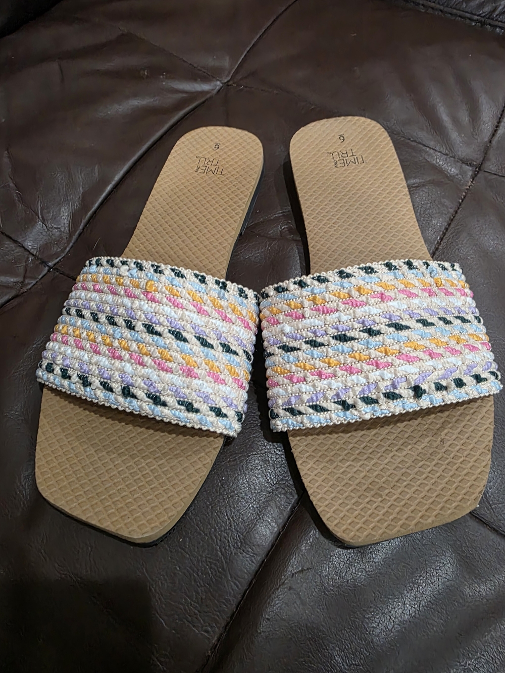 Time and Tru Multicolor Braided Slide Sandals - Tan Footbed
